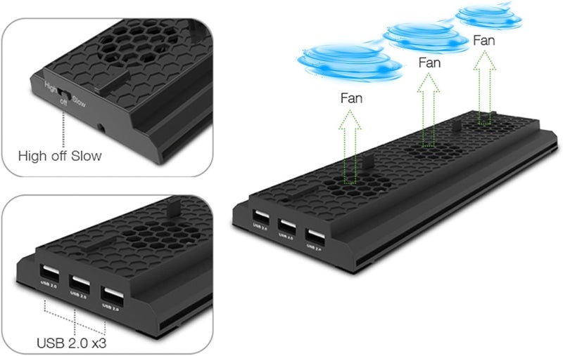 FASTSNAIL Vertical Cooling Stand Compatible with Xbox One X, Cooling Fan Stand Compatible with Xbox One X with 3 USB Ports and a Light Bar (Only Compatible with Xbox one X) - Image 2